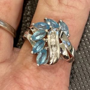 Beautiful Blue Topaz & Diamond silver ring